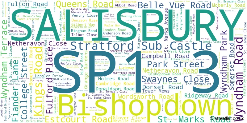 A word cloud for the SP1 3 postcode